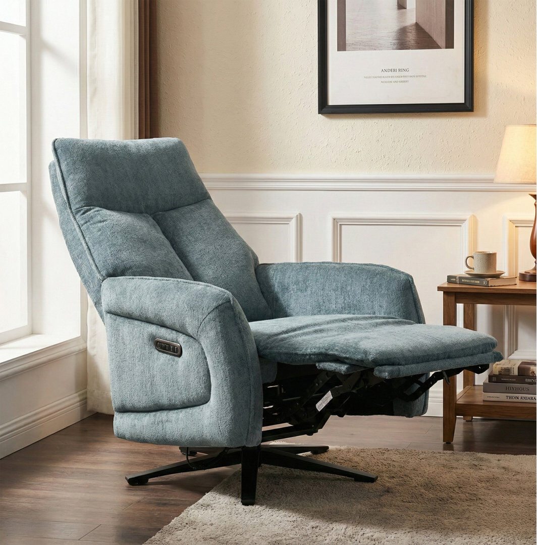 Brayden Studio Cassidi Swivel Zero Gravity Recliner Blue/Teal 114cm H X 75cm W X 76cm D