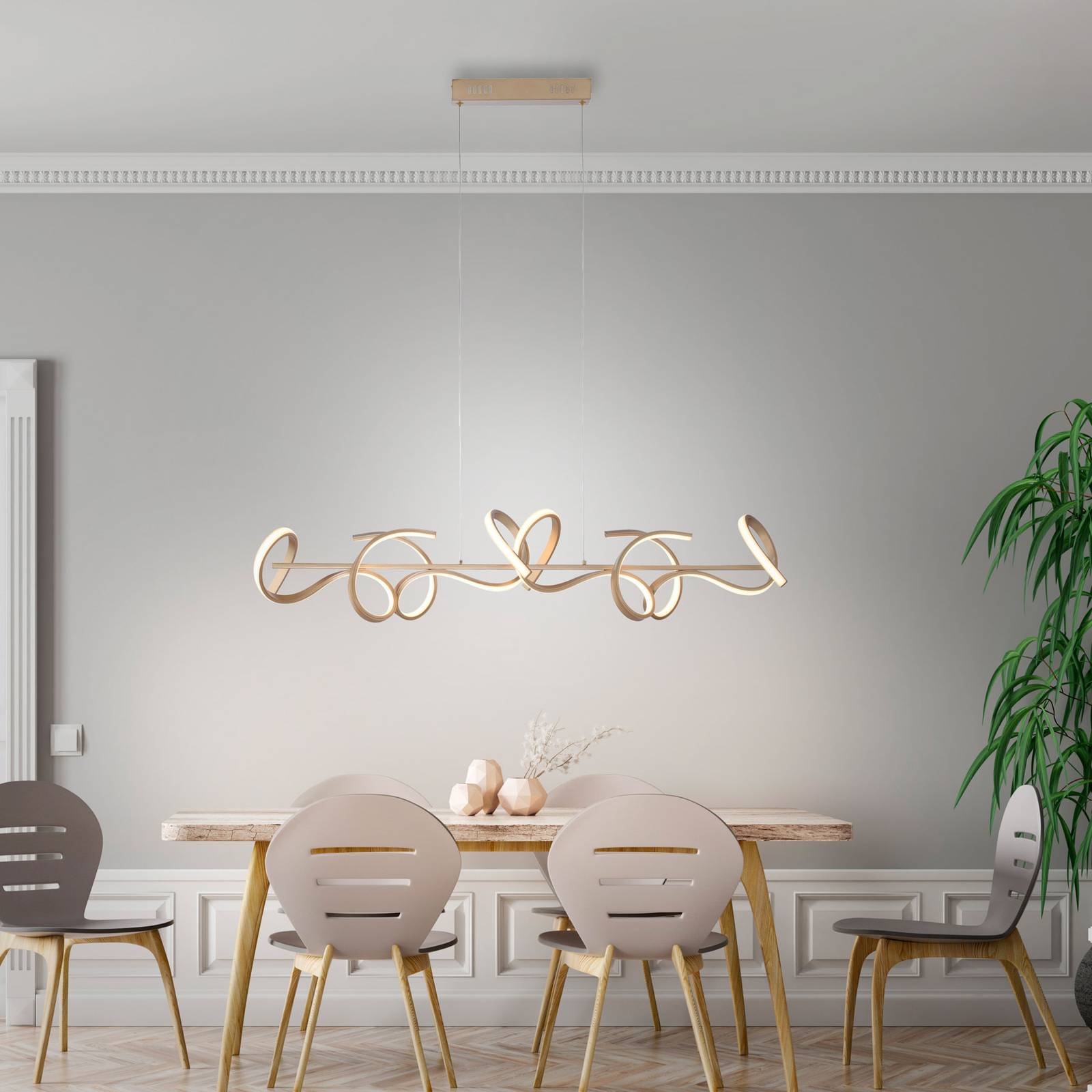 JUST LIGHT. GmbH Pendant Light Curls, dimmable, Bronze / antique brass, Living / Dining Room, Aluminium, Modern, Ceiling Light