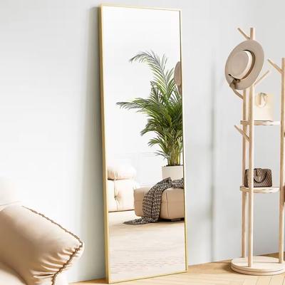 Uplift Essentials Modern Full Body Mirror With Stand Or Wall Mount 64x21 Inch Aluminum Frame gold rectangle