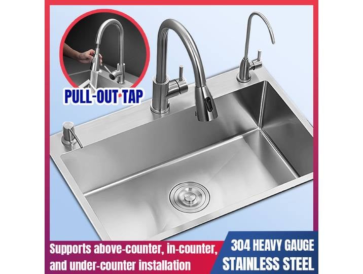 Accessoires de cuisine, évier rectangulaire multifonctionnel de grande capacité en acier inoxydable 304 avec robinet extractible, purificateur d'eau