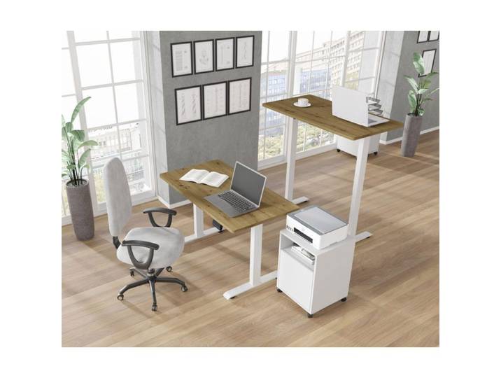Bureau réglable électriquement BIMotion 1s 120x65x2 5 cm - design moderne - blanc mat / chêne artisanal - design ergonomique