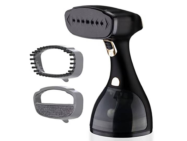 LEBENLANG Stoomstrijkijzer 1500W & 300ml - Inclusief Handschoen & Opzetstukken I Professionele Kledingstomer Voor Kreukvrije Kleding I Handstomer Handstoomreiniger Stoomapparaat Kleding - Zwart