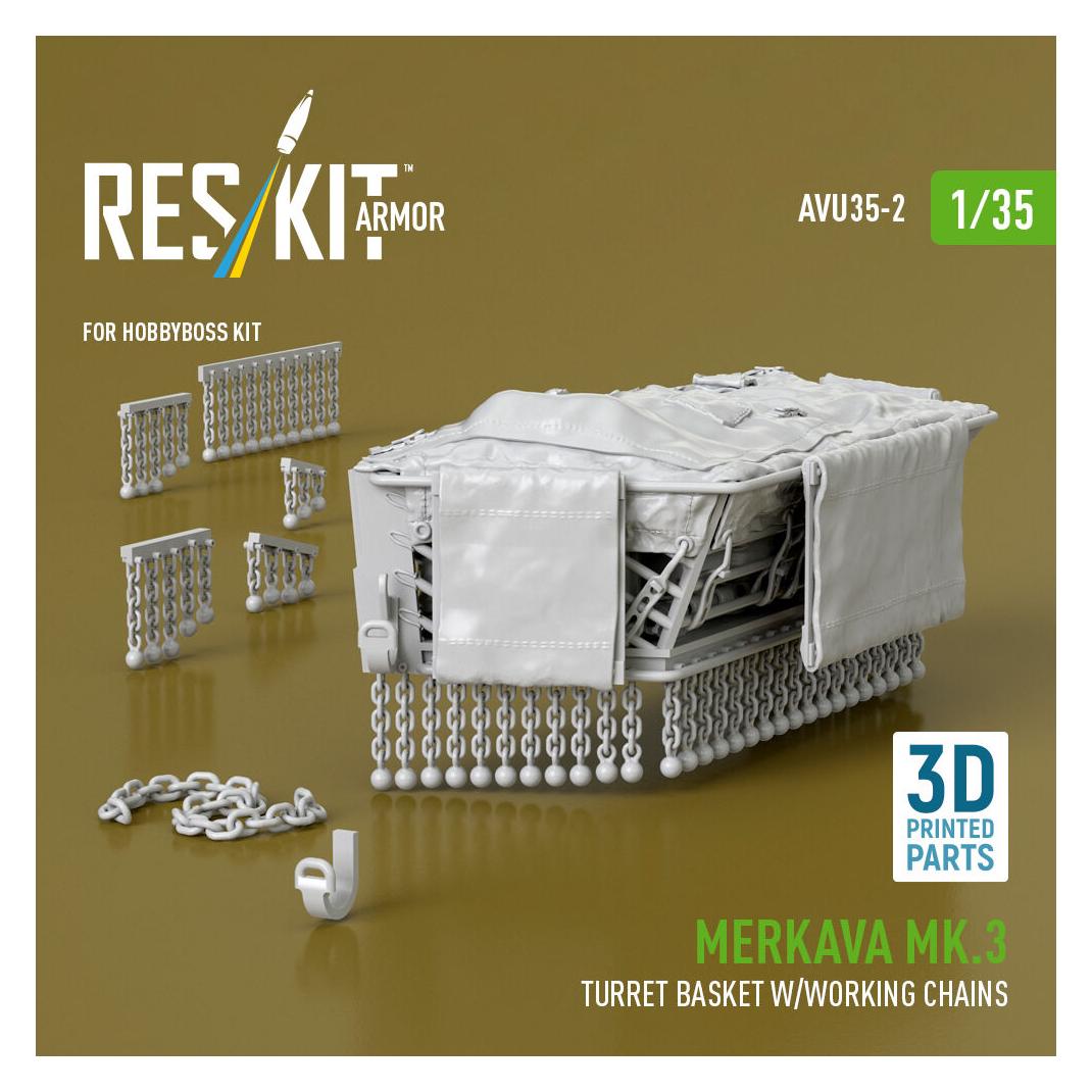 ResKit Merkava Mk.3 turret basket w/working chains for HobbyBoss kit (3D Printed) (AVU35-0002)