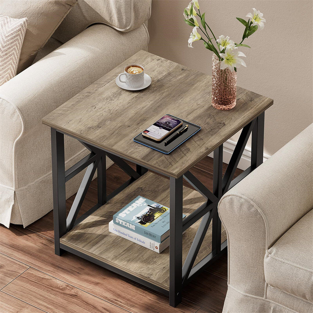 August Grove End Table Black/Grey 50cm W X 50cm D