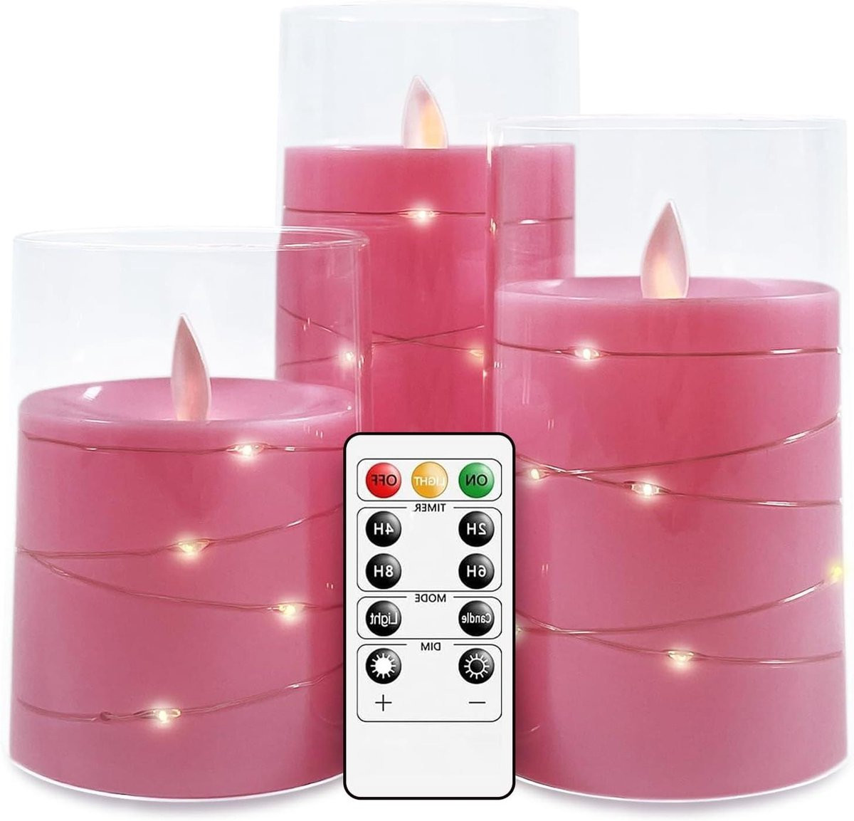 Set van 3 roze vlamloze LED kaarsen met afstandsbediening voor sfeervolle decoratie