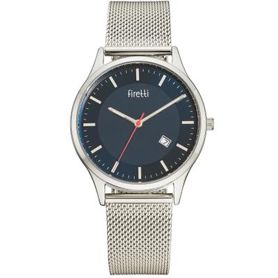 Quarzuhr FIRETTI "urban mesh", silber (edelstahlfarben, blau), Armbanduhren, Herren, Quarzuhr, Armbanduhr, Herrenuhr, Edelstahlarmband, analog, Tag