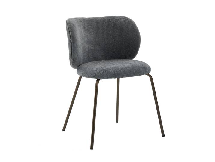 1 chaise grise de table en chenille, dossier courbé et assise douce