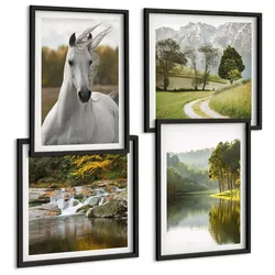 BILDER SET 4er Set - 50x50 cm & 40x60 cm Schwarzer Rahmen - Natur des Flusses White Horses