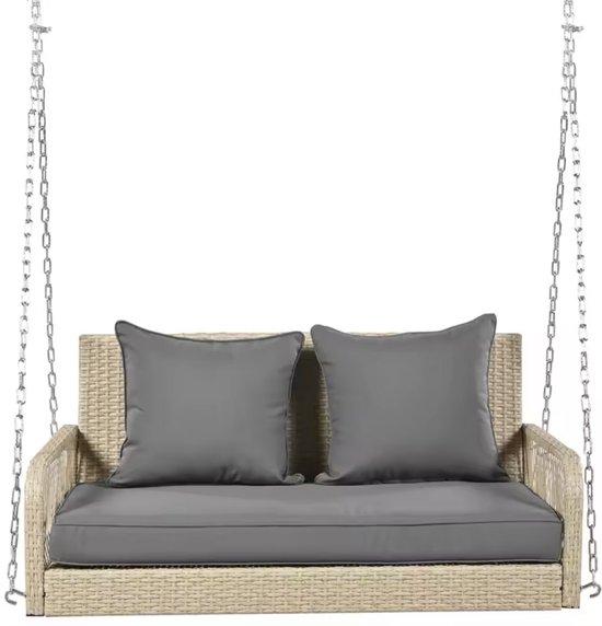 Famanu Schwingbank - Hochwertige Polyrattan Schwingbank für 2 Personen - Beige/Grau