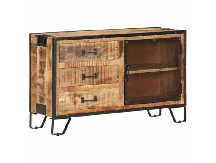 Jkghdrt Sideboard 100x31x60 cm aus rauem Mango-Massivholz und Stahl Handgefertigt, robuste Stahl-Struktur, natürliche Holzmaserung, vielseitig nutzbar, kompakte Stellfläche