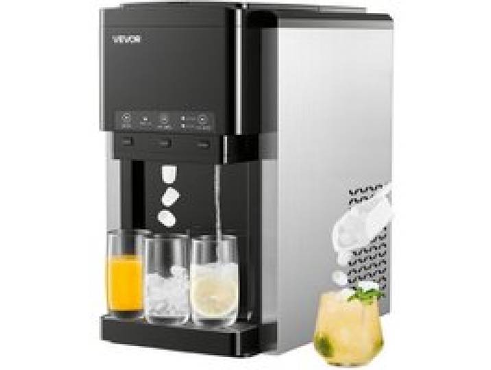 VEVOR Wasserspender mit Eiswürfelbereiter 16 kg/Tag, 3 in 1 Tischwasserspender, 12 Eiswürfel/7 Min. Schnellproduktion mit Vorratsbehälter, Kugeleis/Crushed Ice & Kaltwasser, für Küche Partys