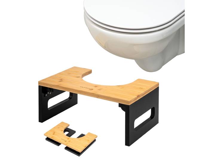 eluno Toilettenhocker, Fußbank aus Bambus, platzsparend zusammenklappbar