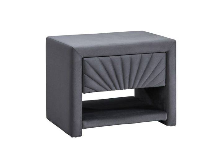 Table de chevet - 1 tiroir et 1 niche - Velours - Gris anthracite - ULAMI