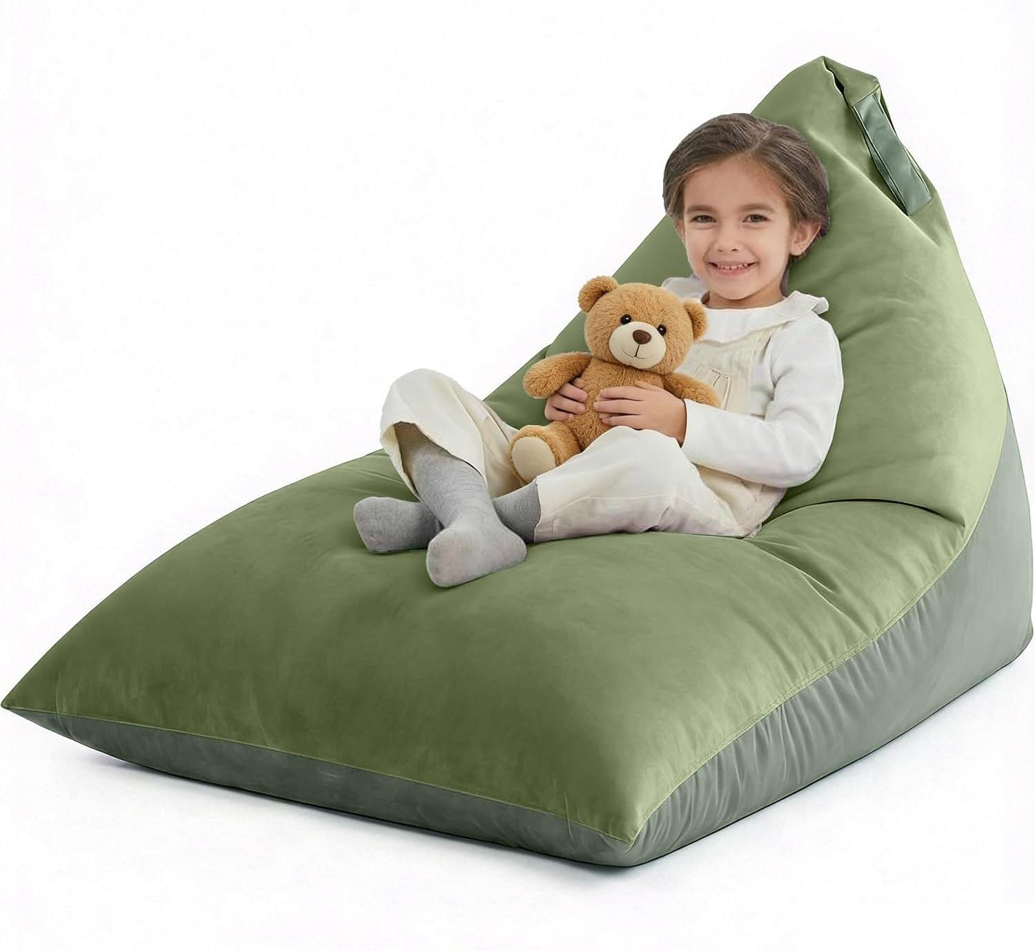 Extra grote groene velvet zitzak hoes voor kinderen en gaming, 400 l