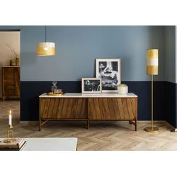 Sideboard Mango 185x45x65 braun geölt / echter Marmor LOS ANGELES #07