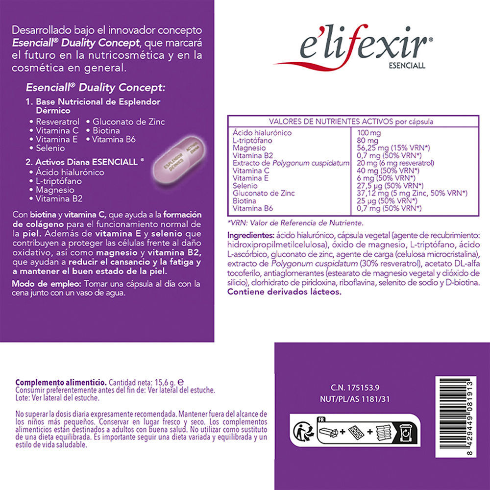 E'Lifexir Esenciall cóctel belleza nocturna cápsulas 60 u