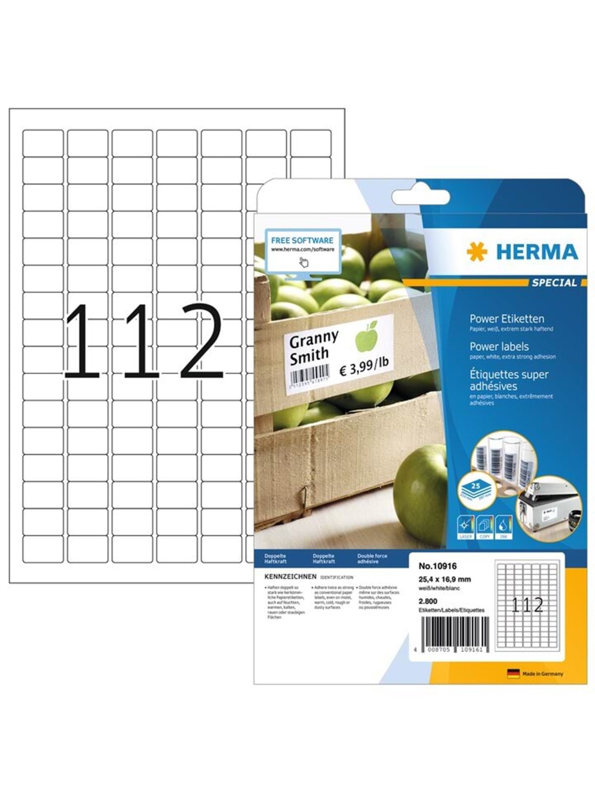 HERMA Power-Etiketten A4, 25,4 x 16,9 mm, weiß, extrem stark haftend, aus Papier