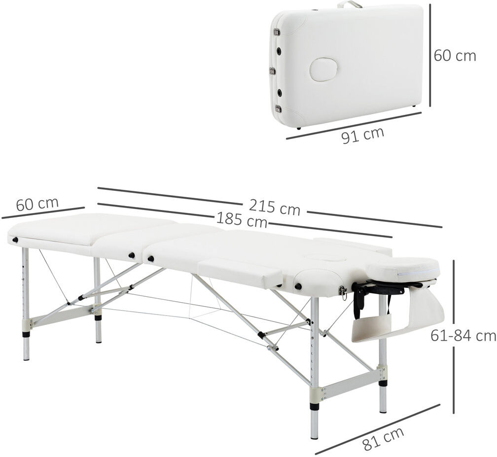 Ebern Designs Jamhal Portable Massage Table Beauty Therapy Sofa Bed Spa Aluminium White White 84cm H X 215cm W X 60cm D
