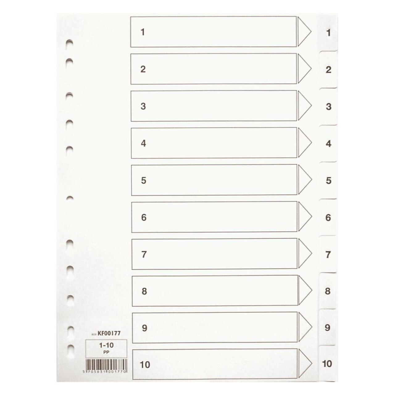 Q-Connect Zahlenregister aus Kunststoff weiss 1-10 (KF00177)