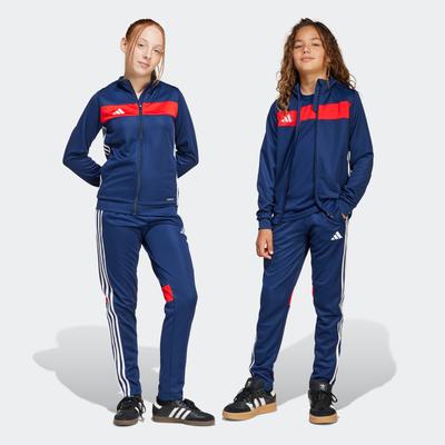 Trainingsanzug ADIDAS PERFORMANCE "TIRO 25 ESSENTIALS KIDS", Kinder, Gr. 164, blau (team navy blau, rot), Obermaterial: 100% Polyester, Sportanzüge Trainingsanzug, für Kinder, mit 2 Teilen, aus Polyester