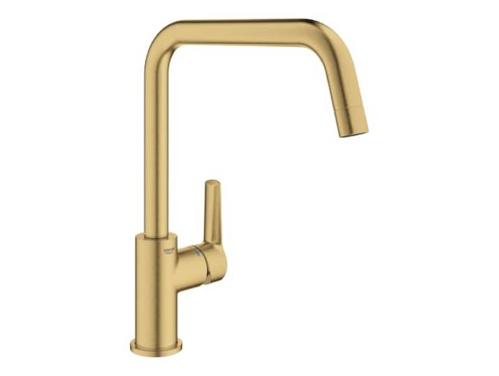GROHE Start, Küchenarmatur, 150° schwenkbar, hoher Auslauf, Hochdruck Wasserhahn für die Küche, variable Mengenbegrenzung, werkzeugfreie Spülbecken-Montage dank QuickMount (gold, 30470GN0)