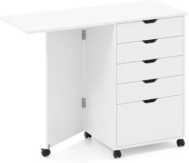 Costway Folding Desk with Storage Drawers and Wheels for Dorms Apartments-White