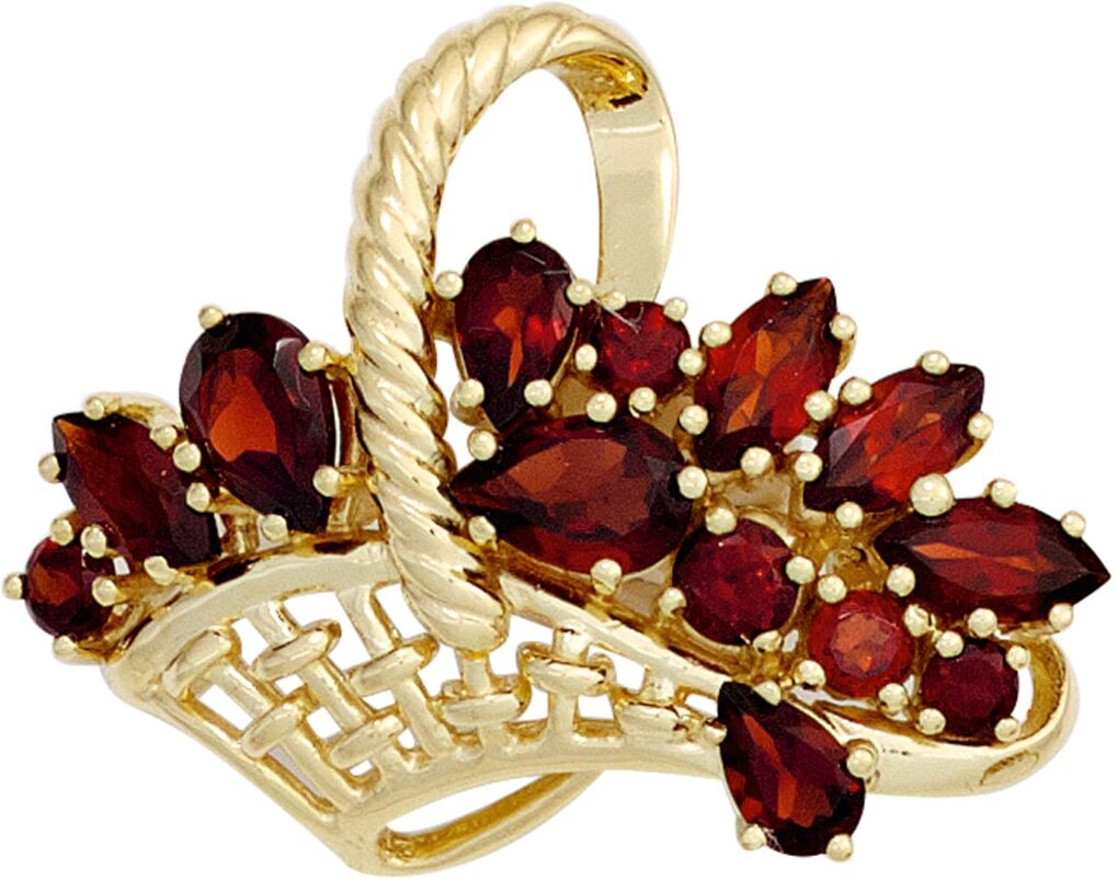 Brosche JOBO "Goldbrosche Korb", gelbgold 333, rot, Broschen, Damen, Gelbgold 333, Brosche, 8 Karat 333 Gold mit Granat