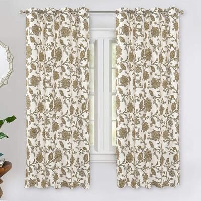 DriftAway Oleson Jacobean Floral Linen Blend Blackout Curtain Panel