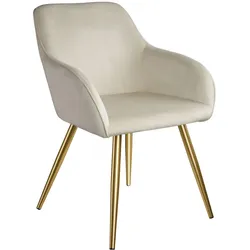 tectake Esszimmerstuhl, MARILYN, Polsterstuhl Samtoptik, ergonomisch, vielseitig, stabil, bodenschonend, 58x62x82 cm, creme/gold