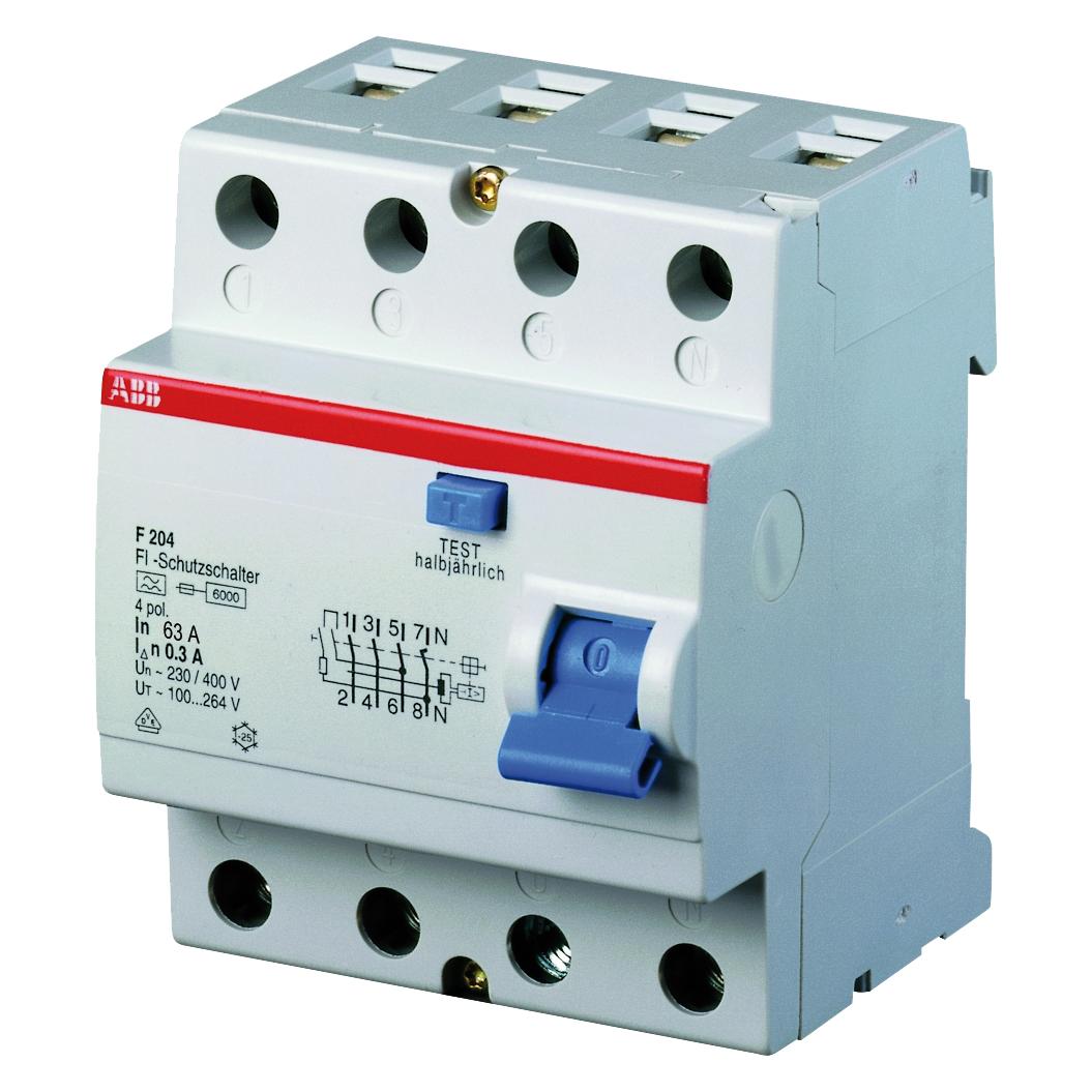 ABB FI-Schutzschalter 4-polig 63A/0,3A (2CSF204101R3630 - F204A-63/0.3)
