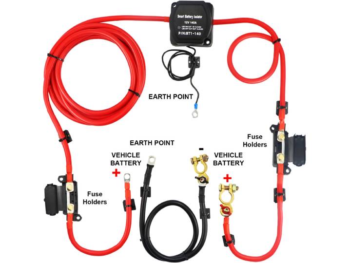 SucceBuy – Kit de relais de Charge divisé, relais de détection de tension professionnel 12V 140AMP 2/4/5/6 mtr, câble de batterie pour vtt, UTV, camping-car