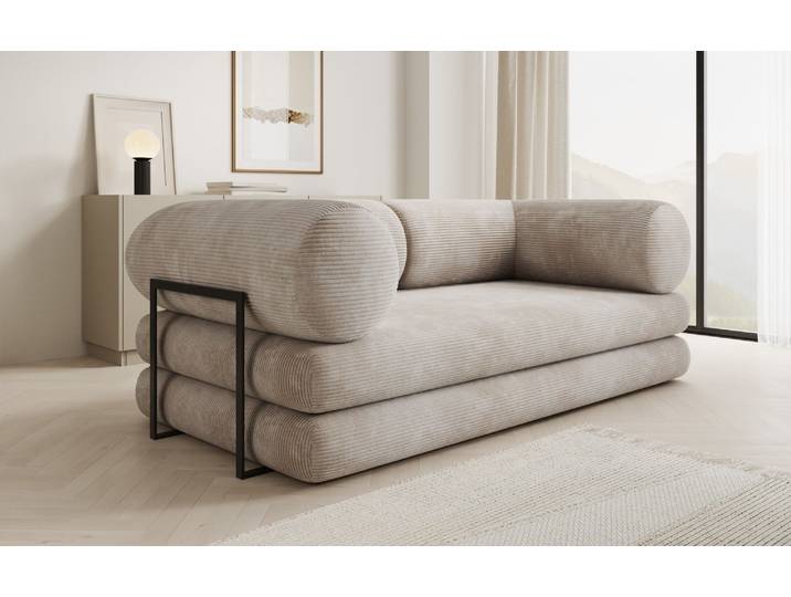 Designer Sofa Lazy Tube 3 Sitzer in Cord - Vintage Blau - Cord - Silber - Luxusbetten24