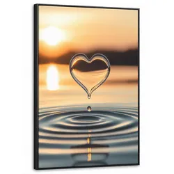 LEINWAND Bilder mit Rahmen - Herz - Wasser - Sonnenuntergang - Natur - Zen - 60x90