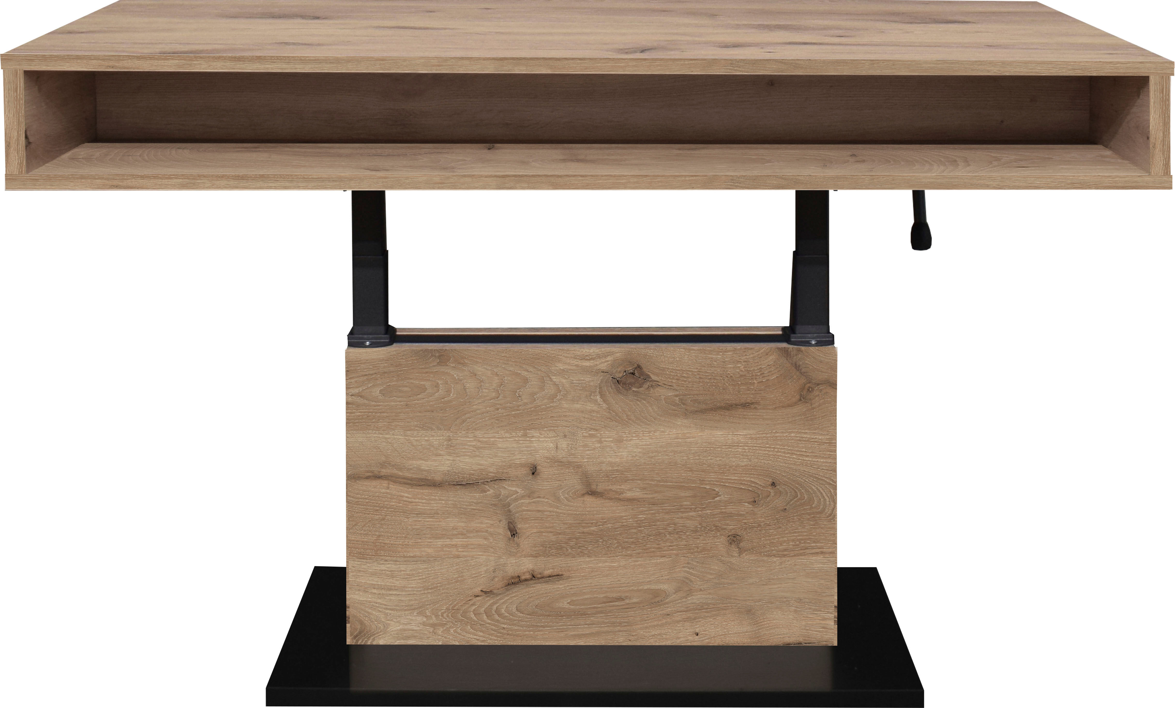 Couchtisch MÄUSBACHER "Lift Couchtisch", braun (vulkanschwarz supermatt, viking oak, viking oak), B/H/T: 110cm x 78cm x 60cm, Tische, Couchtisch, höhenverstellbar von 59-78 cm, Breite 110 cm, Metallgestell vulkanschwarz supermatt, viking oak, viking oak B