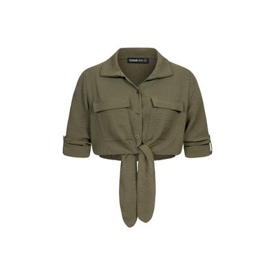 Klassische Bluse CLOUD 5IVE "CLOUD 5IVE Cloud5ive TURN-UP SHIRT KNOTEN BRUSTTASCHEN", Damen, Gr. XXL, grün (olive), 100% Viskose, Blusen Bluse