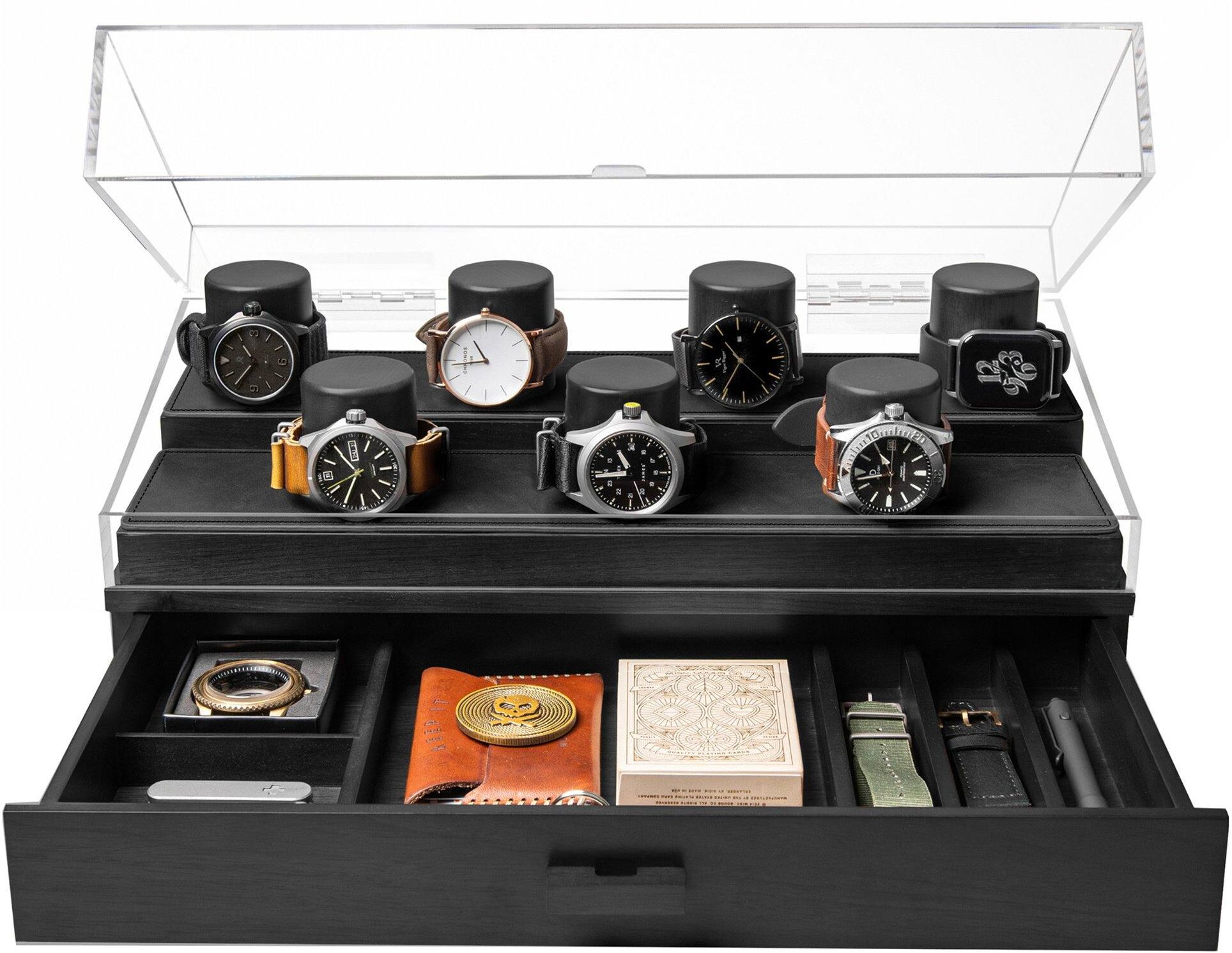 Holme &amp; Hadfield The Collector Watch Display Case COL-B nero, espositore per 7 orologi