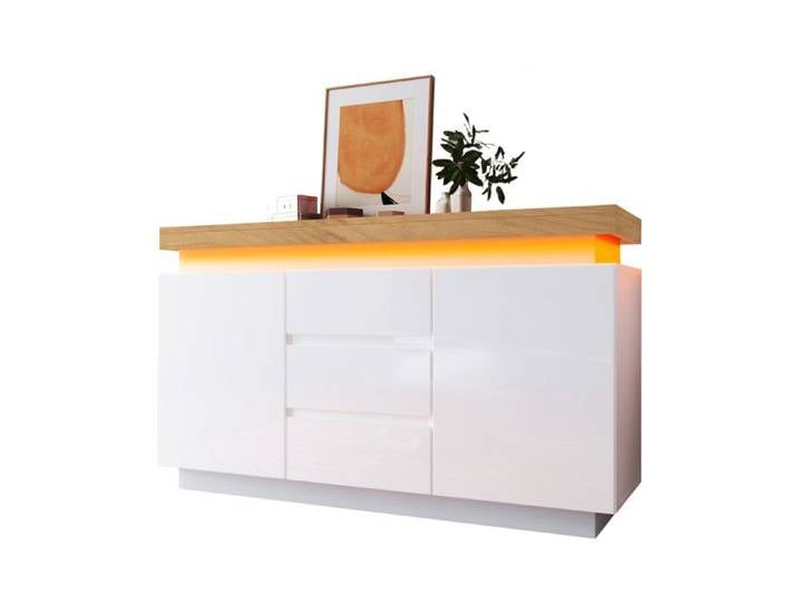 Commode - DRIPEX - 3 tiroirs - Éclairage LED - Brillant - 81 x 140 x 39 cm