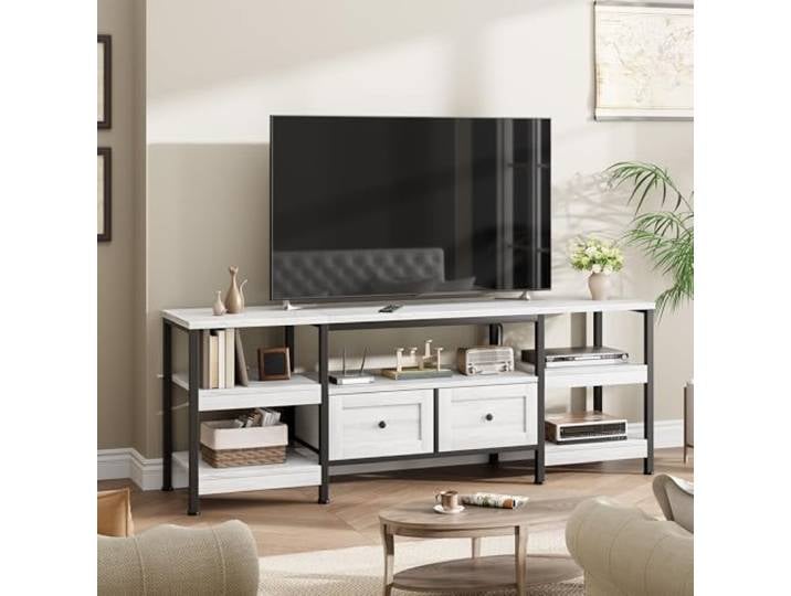 GarveeHome 200cm Langer TV-Ständer, Vintage-TV-Möbel Mit Metallgestell, TV-Schrank Mit Offenen Ablagefächern Und 2 Schubladen, Für Wohnzimmer Und Schlafzimmer
