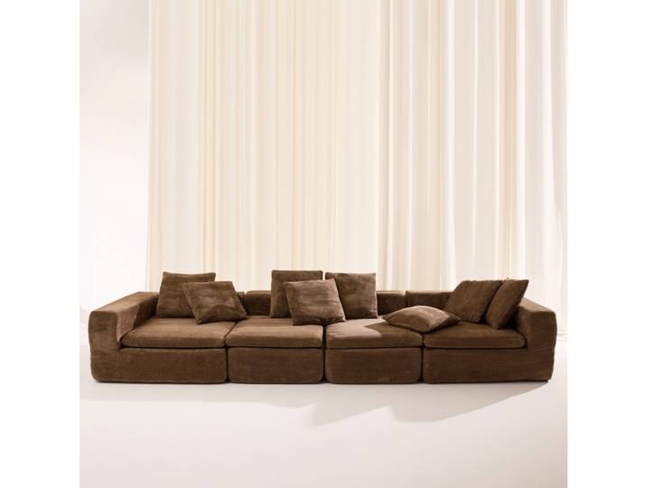 Canapé compressé modulable tissu chenille 5 places marron
