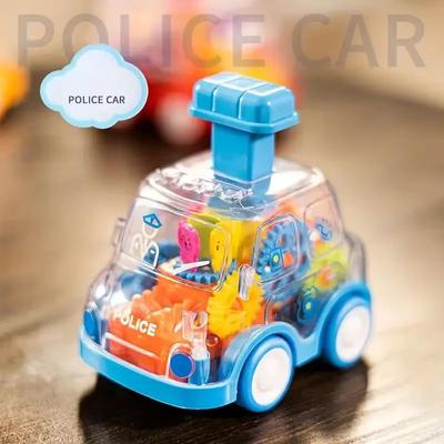 Transparent Pull Back Gear Car Inertial Slide Cartoon Toy For Kids blue Policy Car