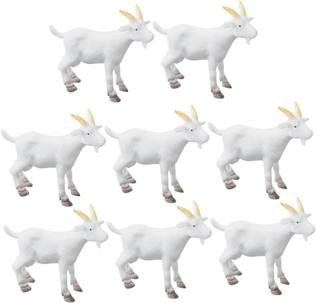 Set van 8 realistische witte miniatuur geitenbeeldjes voor bureau decoratie