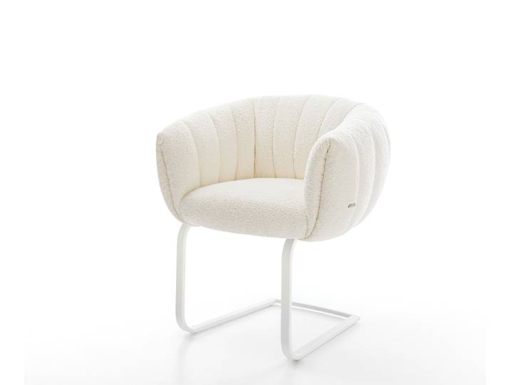 Freischwinger Jada-Flex Bouclé Weiß Freischwinger flach Weiß Taschenfederkern, Esszimmerstühle