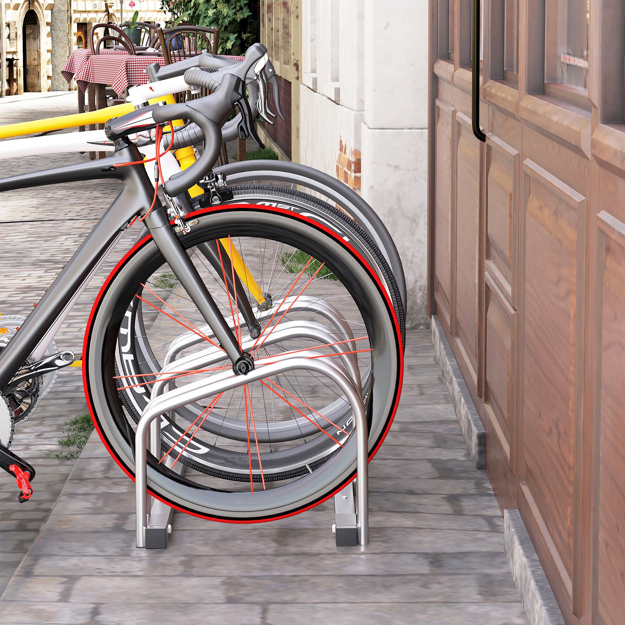 Homcom – Rastrelliera Portabiciclette Parcheggio per 3 Biciclette Tubi d'acciaio 70.5 × 33 × 27cm Argento