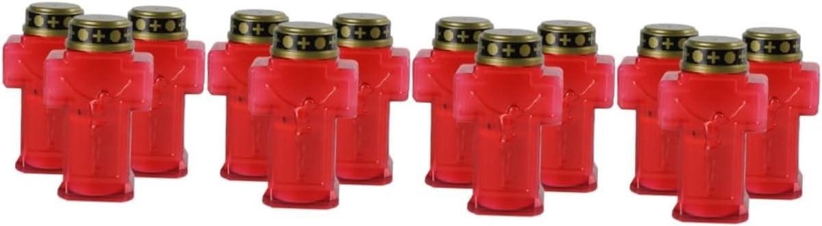 Elektrische Kaarslampen met Kruisvormig Ontwerp - Vlamloze Kaarsen voor Begraafplaats Decoratie - Rood - Hoogte: 15,3 cm