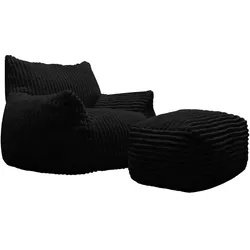 HTI-Living, Sessel, Loungesessel mit Hocker in Schwarz