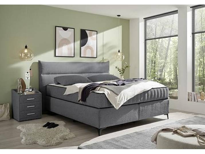 Stella Trading VLIELAND Boxspringbett 180x200 in Anthrazit - Bequemes Doppelbett mit 9-Zonen-Federkern Duo Matratze - 210 x 118 x 214 cm (B/H/T)