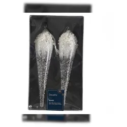 Christmas Decorations 2 Christbaumschmuck Glas 24cm Eiszapfen Set Weihnachtsbaum Anhänger mit Perlen Winterdeko Weihnachtsbaumschmuck Weihnachten Deko Figur transparent