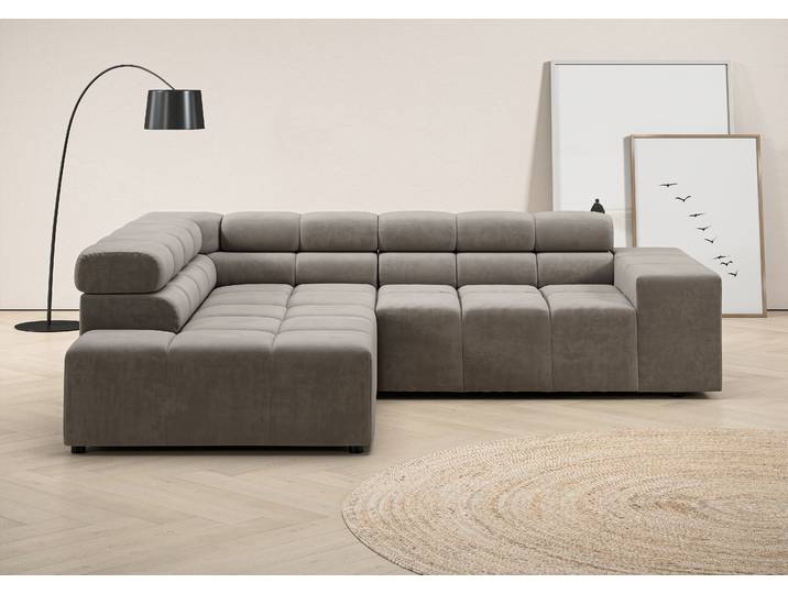 Ecksofa HOME AFFAIRE Ancona, Ecksofa, incl. Kopfteilverstellung, Breite 249 cm, L-Form , silber, B:249cm H:70cm T:215cm, 100% Polyester, Sofas, Ecksofa, wahlweise motorische Sitztiefenverstellung, B/T(H: 249/215/70 cm