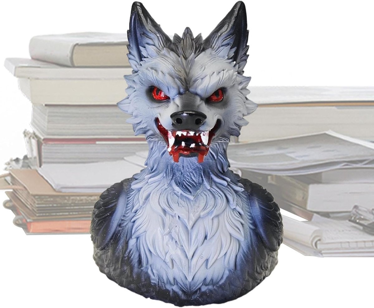 Weerwolf Eend Beeldje - Gothic Decoratie - Zwart - H x B x D: 11 x 7 x 10 cm