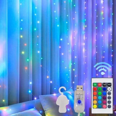 Snug & Styled RGB Curtain String Lights With Remote LED Color Changing Fairy Lights 3m X 3m 300 LEDs